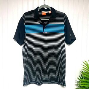 PUMA Golf Dry Cell Performance Black Blue Stripe Polo Shirt Mens Large